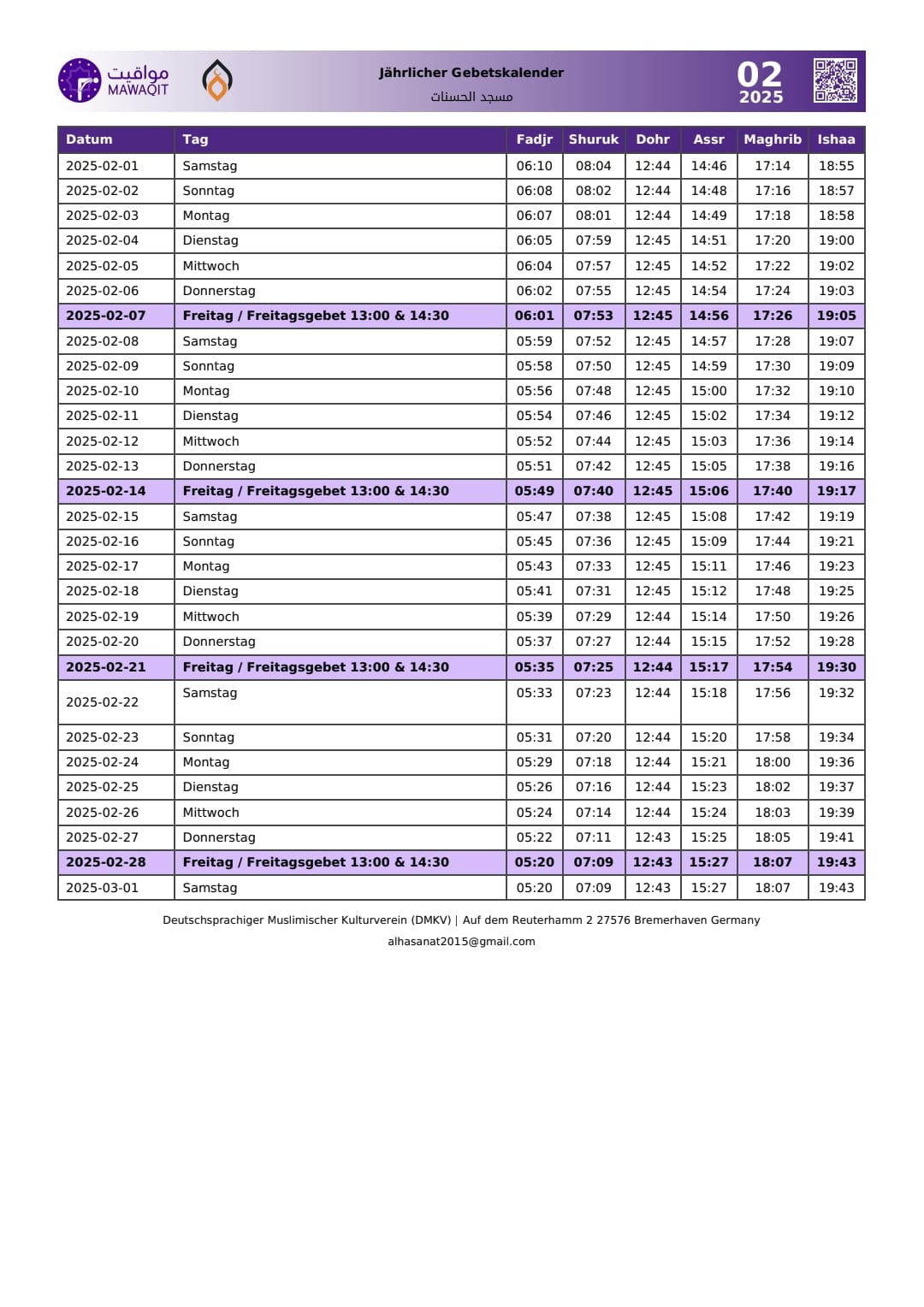 Gebetskalender Februar 2025