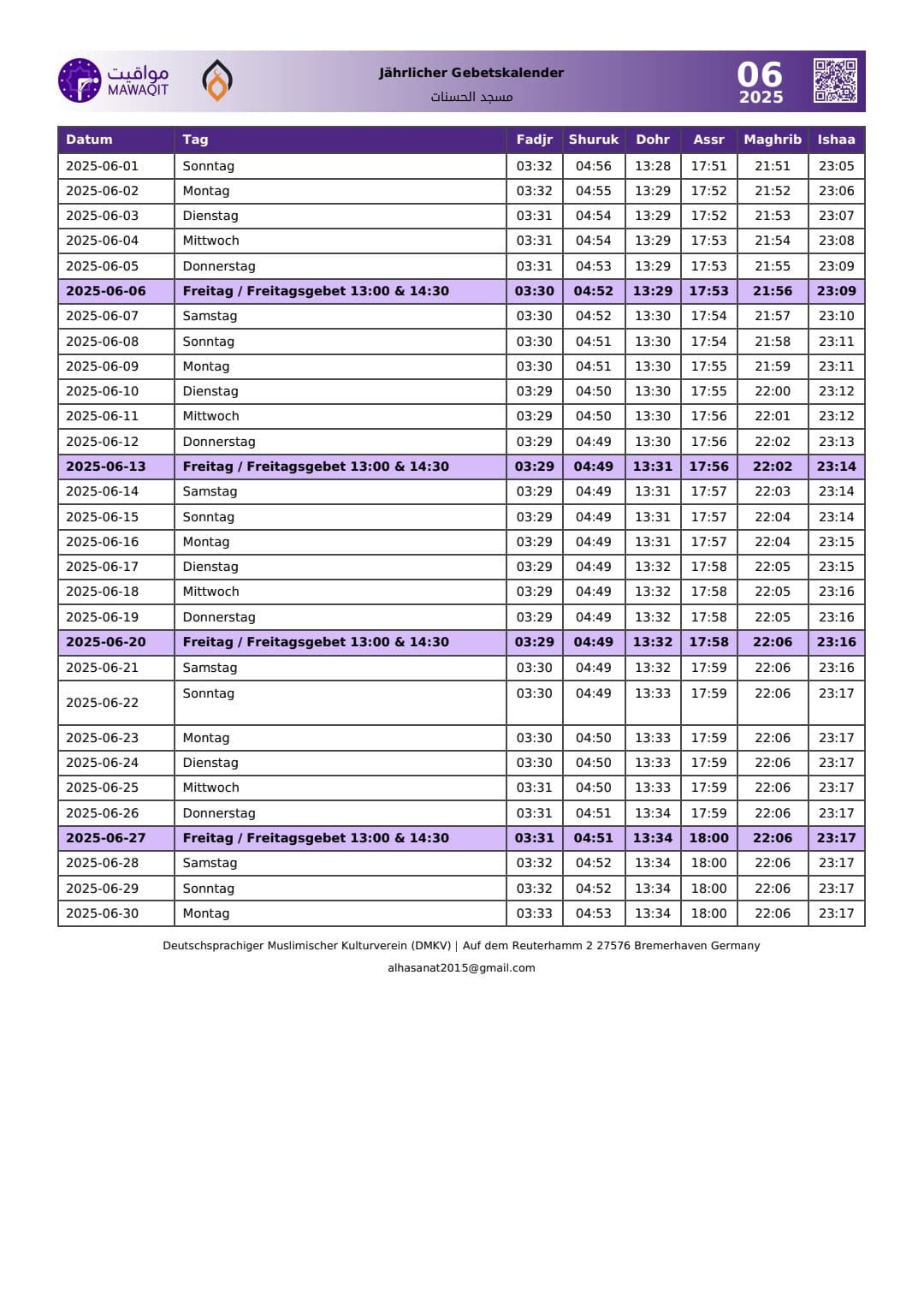 Gebetskalender Juni 2025